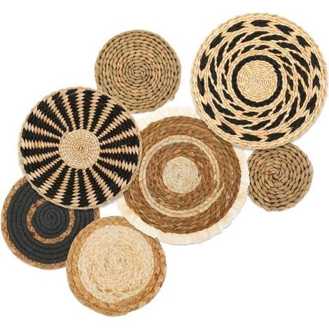 Decorazione da parete - Set di 7 cestini bohémien - Rattan e vimini - Asimmetrici - Per uso interno ed esterno (1/5)