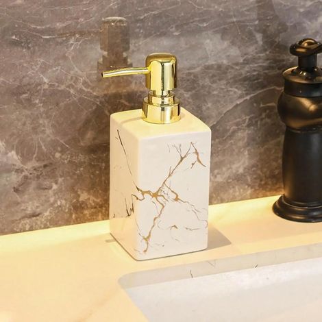 (blanc)1 distributeur de savon liquide rechargeable en céramique, 350 ml, motif marbre créatif européen, pour salles de bains, maisons et hôtels (1/5)