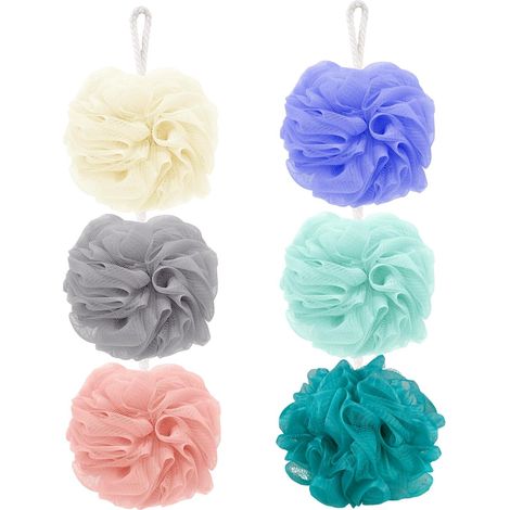 Fleur de Douche Maille - Lot de 6 - Polyéthylène Souple - Moussage Riche et Exfoliation Douce - Pour Salle de Bain et Voyage - 12 cm Multicolore (1/5)
