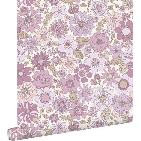 papier peint fleurs rétro lilas violet  - ESTAhome (1/5)