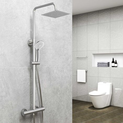 Biubuibath Mixer Shower Square Set Chrome Thermostatic Dual Head Set (1/5)