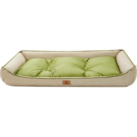 Lit carré pour chien en tissu Oxford imperméable bicolore beige XXL 105×70×16cm, toutes saisons, fixation antidérapante, frais pour animaux (1/5)