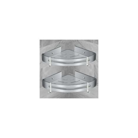 Estante esquinero para ducha, estante de baño sin taladrar, cesta de almacenamiento de ducha de aluminio adhesiva para montaje en pared, organizador de ducha, organizador de champú (triangular, 2 piez