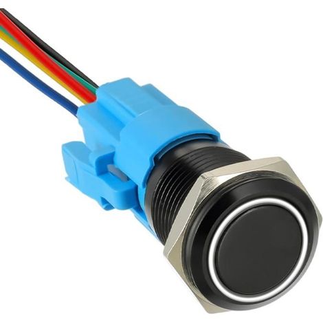 Bouton poussoir autobloquant 16mm SPDT 1NO1NC LED blanc étanche 12V DC, trou 0,63" avec prise (1/5)