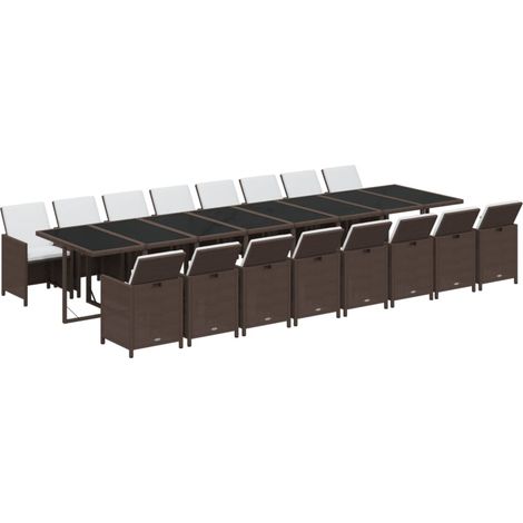 Set de muebles jardín 17 pzas y cojines ratán sintético marrón (1/5)