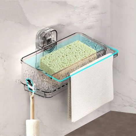 Étagère de douche murale à ventouse en plastique, grande capacité, égouttoir pour évier, gain de place, pour la maison (1/5)