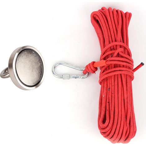 Aimant de levage pour pêche, récupération en rivière, N35, 162 kg, triple couche de protection, corde rouge de 20 mètres, outil de récupération magnétique puissant. (1/5)