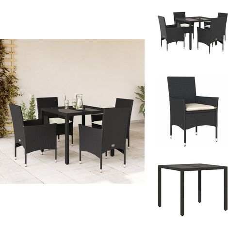 Ensemble à manger de jardin et coussins 5 pcs noir rotin verre - Meubles De Jardin - Salon De Jardin - Set De Jardin - Mobilier De Patio - Table De Jardin (1/5)