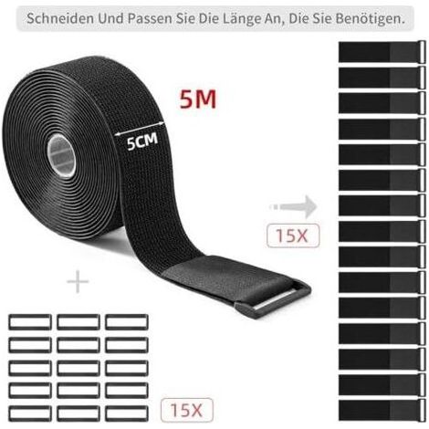 Sangle Velcro robuste de 5 cm x 5 m avec 15 boucles – Réglable, découpable et réutilisable, idéale pour les câbles, tuyaux, canalisations et plus encore (1/5)