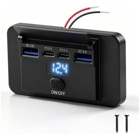 12-V-Schnelllade-Kfz-Ladegerät mit zwei 36-W-PD3.0- und zwei 18-W-QC3.0-USB-C-Anschlüssen, Digitalvoltmeter und Schalter (1/5)