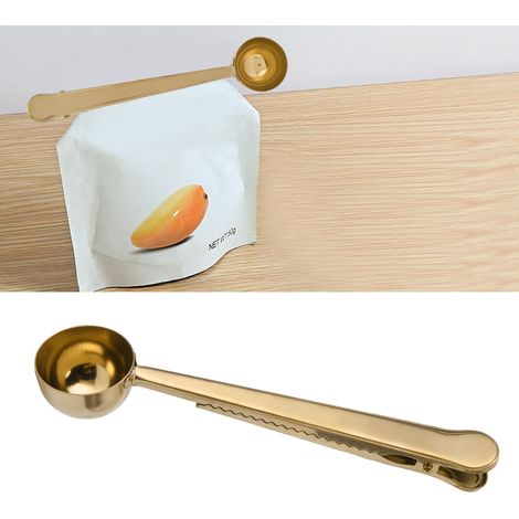 Kaffeezange/-löffel aus Edelstahl, Messlöffel für Milchpulver, vergoldete Multifunktionszange/-löffel zum Verschließen von Lebensmittelbeuteln, Milchpulverzange/-löffel. (1/5)