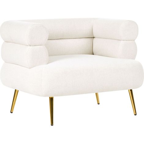 Armchair Off-White Gold Fabric Upholstery Steel Legs Living Room Bedroom Accent Chair BOVIK