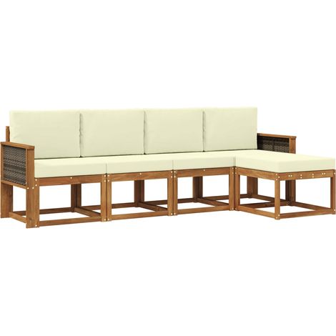 Set di divani da esterno 5 pz  Salotto da Giardino Naturale e Crema Poliestere (1/5)