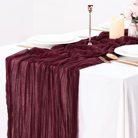 Chemin de table en gaze, 90 x 400 cm, style bohème, décoration de table rustique et transparente pour mariage, fête ou autre événement.