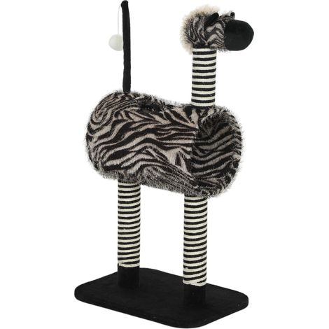Arbre à chat motif zèbre avec tunnel Ø25 cm, hauteur totale 93 cm, poteaux à griffer noirs et blancs pour chats Ce produ