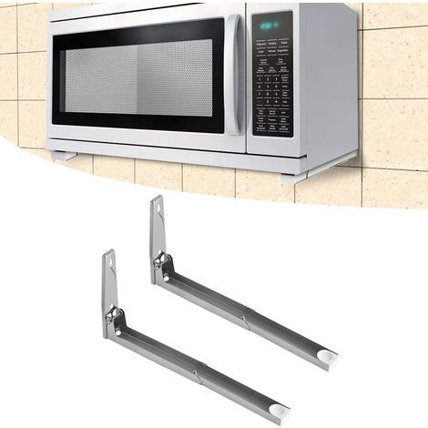2x Support mural pliable pour micro-ondes en acier inoxydable, étagère pliante robuste (1/5)
