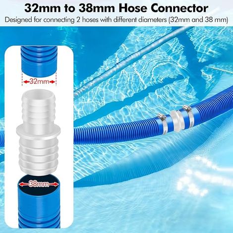 Pond Hose Connector 32mm to 38mm (1 1/4 to 1 1/2 Inch) Pond Hose Connector Supplied with 4 Adjustable Hose Clamps (27-51mm) Adapter for Swimming Pool, Garden, Repair and (1/4)