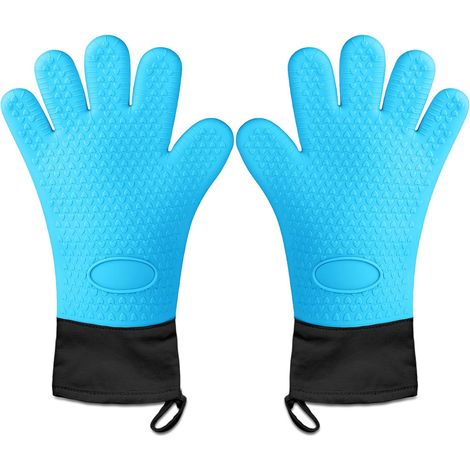 Guantes de silicona resistentes al calor para barbacoa, horno, parrilla y chimenea, largos, color azul.