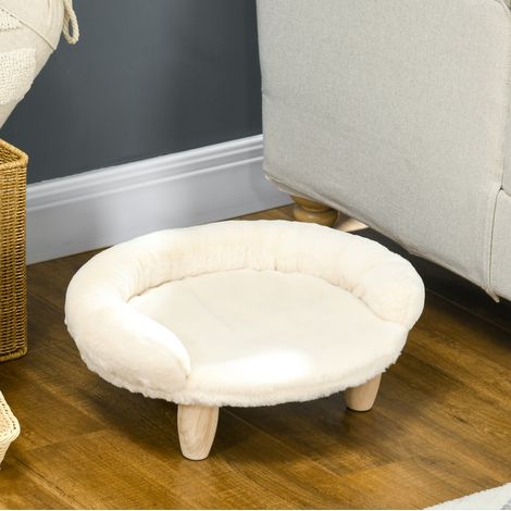Sofá acolchado para mascotas color crema con patas de madera 47 x 40 x 20 cm (1/5)