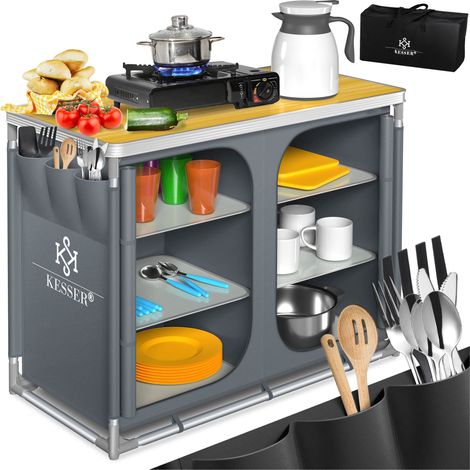 KESSER® Mobile da campeggio  Cucina da campeggio con telaio in alluminio  inclusa borsa per il trasporto  Mobile da cucina per campeggio  Mobili da campeggio per esterni  Tipo F6 (Grigio)