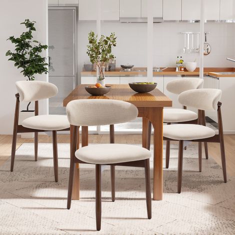 COLAMY 4er Set Polsterstühle mit Holzbeinen, skandinavische Esszimmerstühle für Küche und Wohnzimmer, Beige