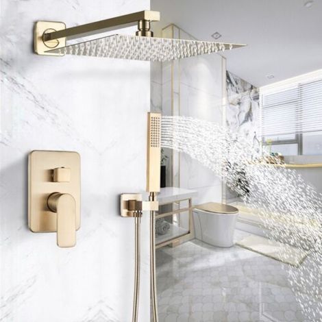 Colonne douche encastrable dore anti calcaire douche economiseur d'eau, set de douche encastre carrée 12" douche economiseur d'eau Cuivre salle de bain