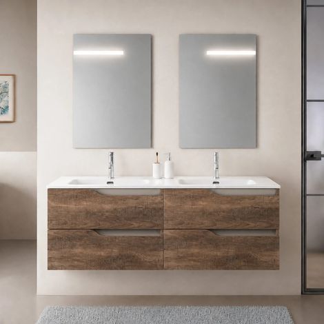 Mobile bagno sospeso 120 cm tabacco e tortora due cassetti e doppia vasca Sumya (1/5)