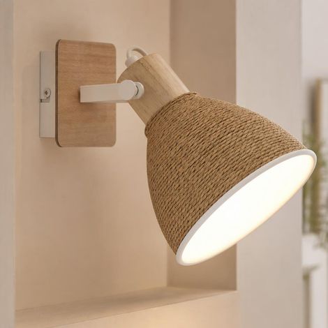 Applique murale, spot mural en bois marron, lampe de salon, spot orientable blanc, H 19 cm (1/5)