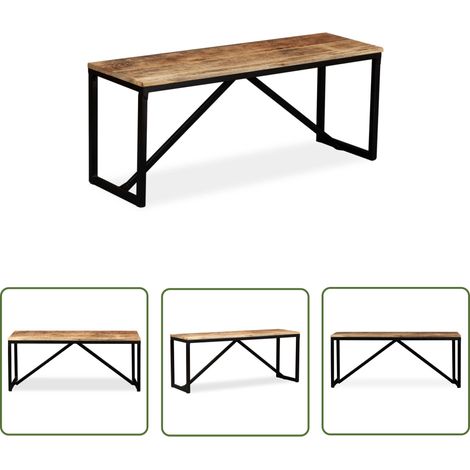The Living Store Banc 110 x 35 x 45 cm Bois de manguier massif - Banc Industriel - Banc Entrée - Banc Design - Mobilier Vintage - Banc Bois Massif (1/5)