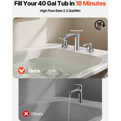 Mitigeur de Baignoire Romaine, Robinet de Bain Cascade, Ensemble de Robinetterie 3 Trous avec 2 Poignées, en Alliage de Zinc, Monta… (1/5)