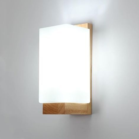 Applique Murale Intérieure Bois, Moderne E27 Lampe Murale Design Minimaliste, Abat-jour en Verre Applique Murale pour Chambre Salon Couloir Café Décoration Intérieure (1/5)
