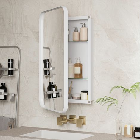 Weißer Spiegelschrank 51 x 7,5 x 76 cm aus Metall und Glas – MEUBLIV (1/5)
