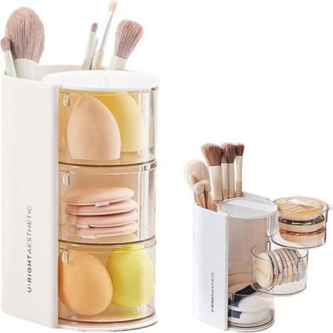 Boîte De Rangement Maquillage - Tiroir Rotatif Et Support Pinceaux - Pour Coiffeuse Salle De Bain - 1 Pièce (1/5)