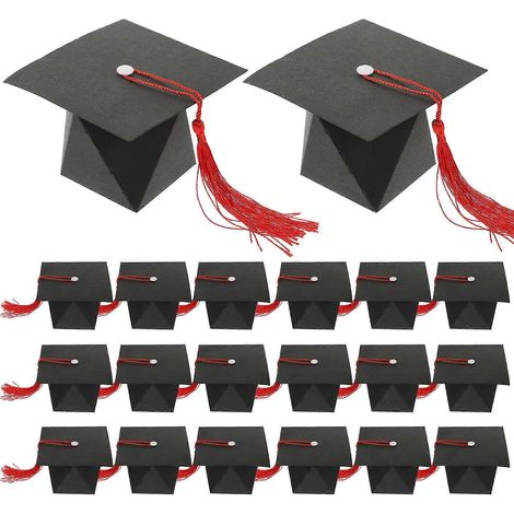 50 Stück Geschenkboxen in Form einer Doktorhut-Figur zur Abschlussfeier, inklusive Keksen und süßen Leckereien.-9X9X6CM-Red (1/3)