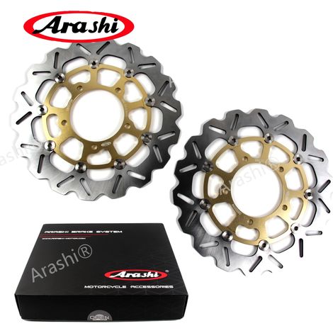Discos de freno, diseño flotante CNC, acero inoxidable duradero, 2 piezas, color dorado. (1/2)
