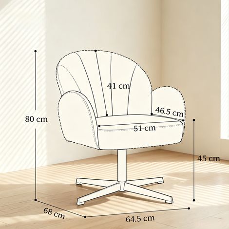 Fauteuil pivotant en coquille en velours avec dossier ergonomique et structure acier - 64,5 x 68 x 80 cm (1/5)