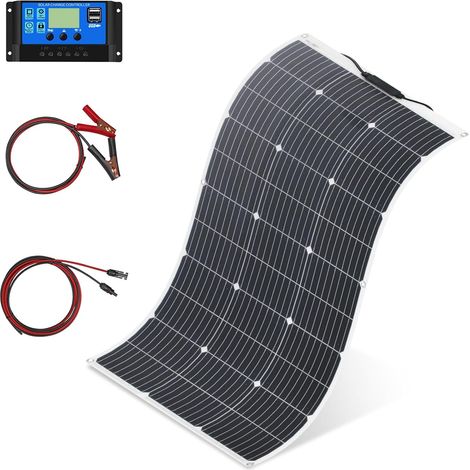 100W Flexible Panneau Solaire, 100W Monocristalline Solaire avec 10A contrôleur - USB de sortie -pour charger des batteries 12v 24v (gel AGM ventilé) - pour camping-car, caravane,bateaux, toits (1/5)