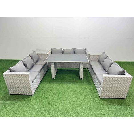 Fimous Patio Outdoor Garden Furniture Sets with Black Glass Top Dining Table 3 Seater Sofa Side Table Light Grey (1/5)