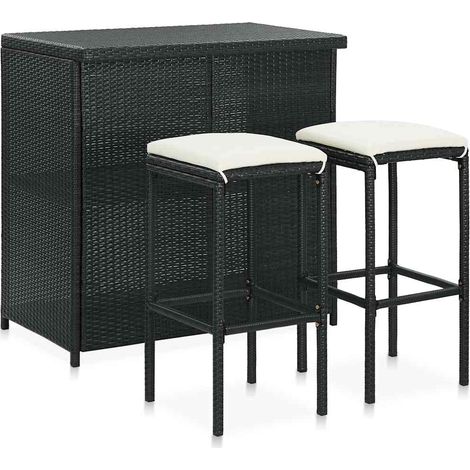 Ensemble Table de bar + 2 Chaises de bar - Table Haute avec 2 Tabourets Résine tressée Noir BV492826 - BonneVie (1/5)