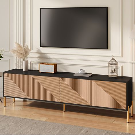 Mueble TV 179 x 35 x 53,5 cm, 4 puertas, aglomerado, negro y natural HAVRYA (1/5)