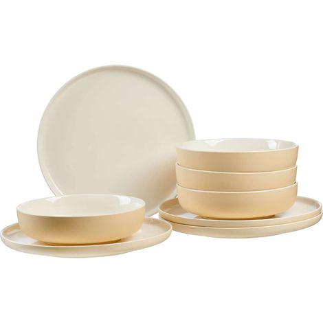 Service de table Jasper, 8 pièces, vanille, grès, assiettes plates et bols à soupe pour 4 personnes (1/3)