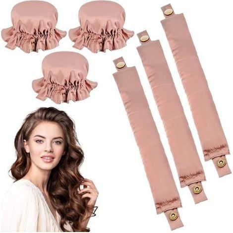 Set mit 3 hitzefreien Lockenwicklern für weiches und glänzendes Haar, ideal für kurze, mittellange und lange Haarschnitte, perfekt zum Kreieren von Locken über Nacht zu Hause (rosa). (1/5)