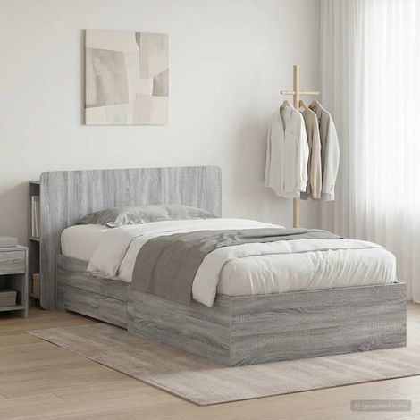 Cadre de lit avec rangement et tête de lit en bois d’ingénierie Sonoma gris 80 x 200 cm - PANGIVO (1/5)
