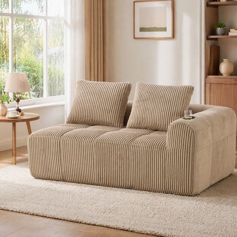 Sofa (158x93x61 cm), mit Seitenfächern und Becherhaltern, Cordstoff, khaki (1/5)