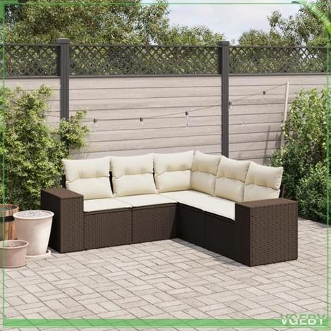 Salon de jardin - Modulaire - Résine tressée marron - Coussins déhoussables lavables - Structure acier (1/3)