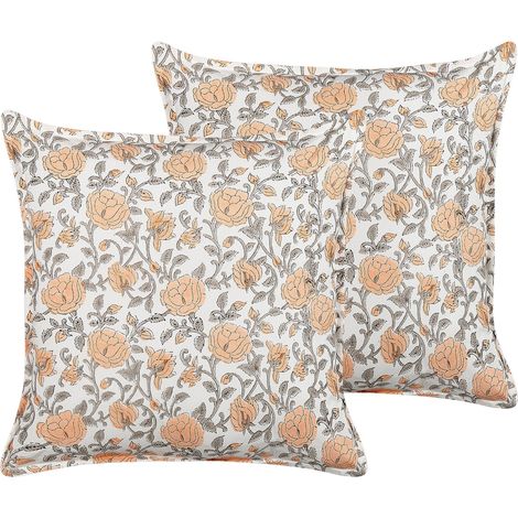 Dekokissen 2er Set MEADIA Baumwolle 45 x 45 cm Rot Blumenmuster