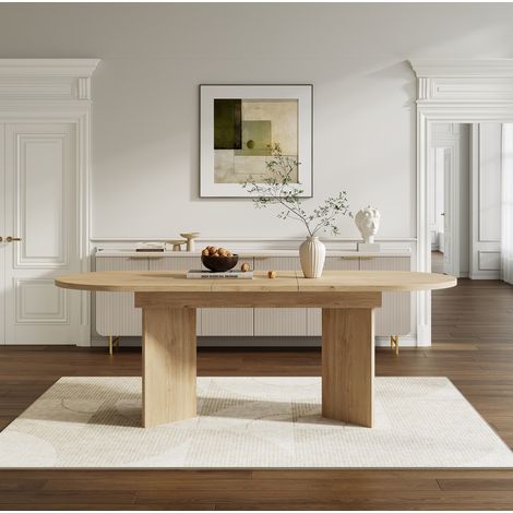 Table extensible MDF colore rovere 120/160x80 cm con angoli arrotondati, per 4-8 persone (1/5)