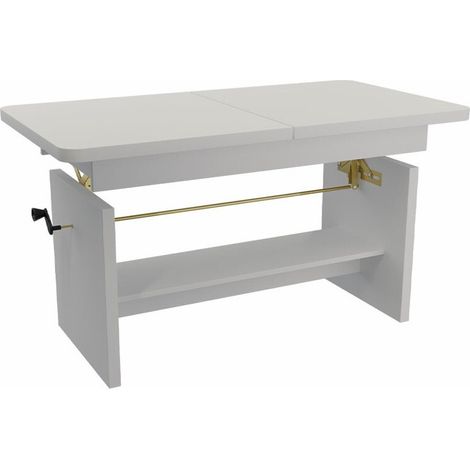 Mesa de centro convertible Stanton 108, Blanco, 59x62x116cm, Diámetro: 0, Aglomerado laminado, Angular