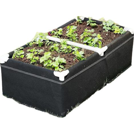 Carré de potager surélevé en non-tissé avec structure, bac de culture hivernal pour légumes et fleurs du jardin, Composition : 100 × 50 × 30 cm, Couleur : noir (1/5)