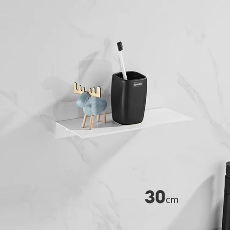 Étagère de salle de bain (blanche, 30 cm) en aluminium, flottante, pour douche, rangement de cuisine et accessoires de salle de bain. (1/5)